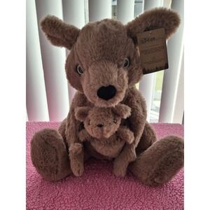 The Bear Factory Stuffed Animal Kangaroo Plush With Baby Joey In Pouch‎ 2001 NWT